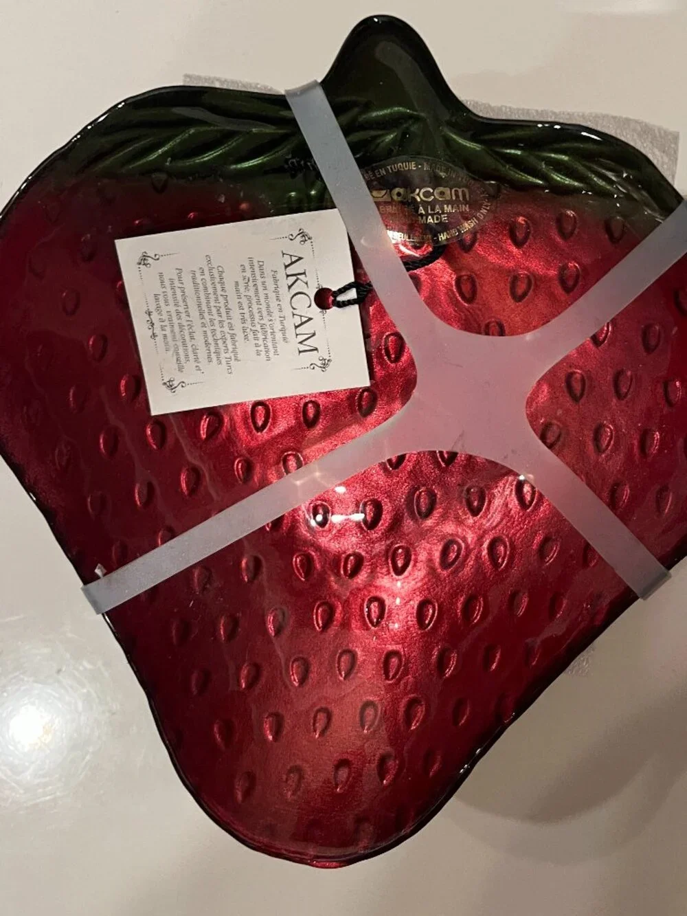 AKCAM Turkish Art Glass Strawberry Bowls Set of 6 NWT
